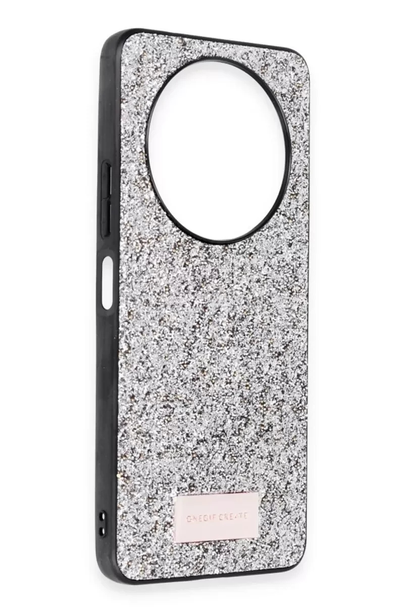 Bright Simli Kapak - A3 4G ile Uyumlu Gümüş Boncuk İşlemeli Telefon Kılıfı