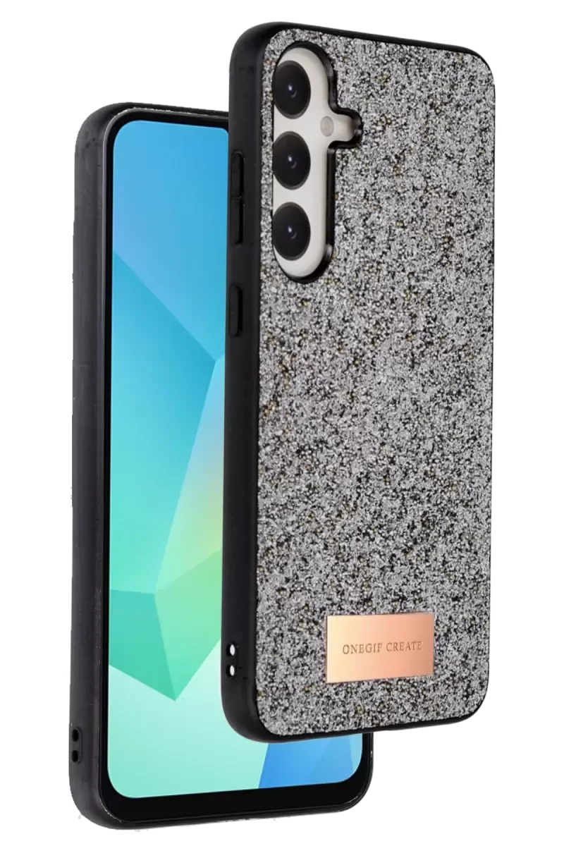 Bright Simli Kapak - Gümüş Galaxy A16 5G ile Uyumlu Boncuk İşlemeli Şık Telefon Kılıfı