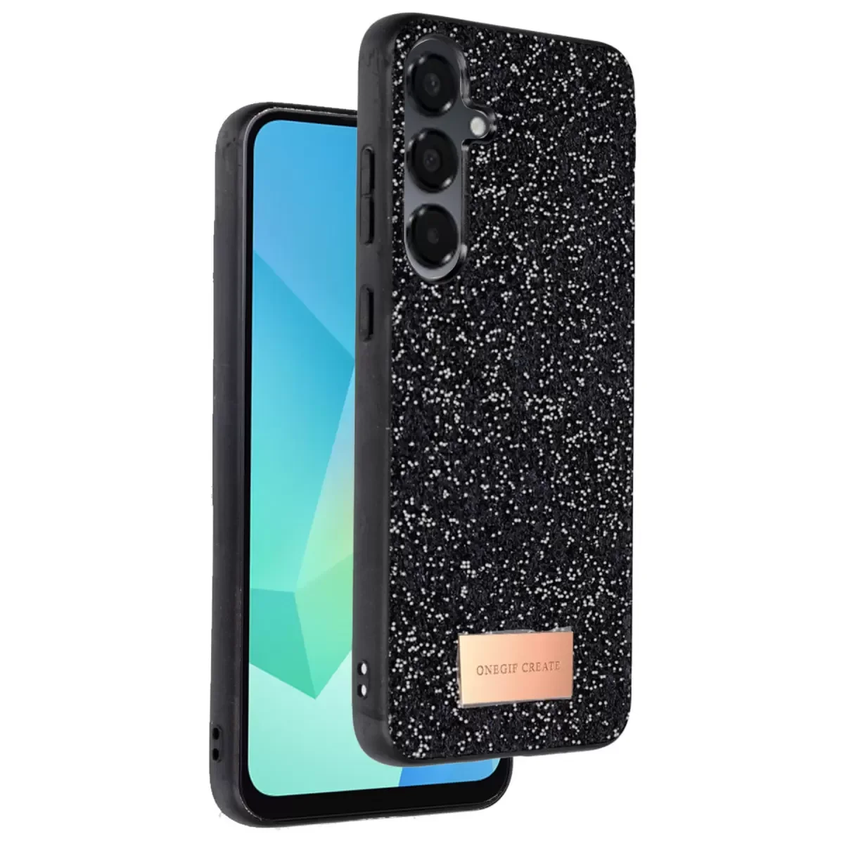 Bright Simli Kapak - Siyah, Galaxy A16 5G ile Uyumlu Boncuk İşlemeli Şık Telefon Kılıfı