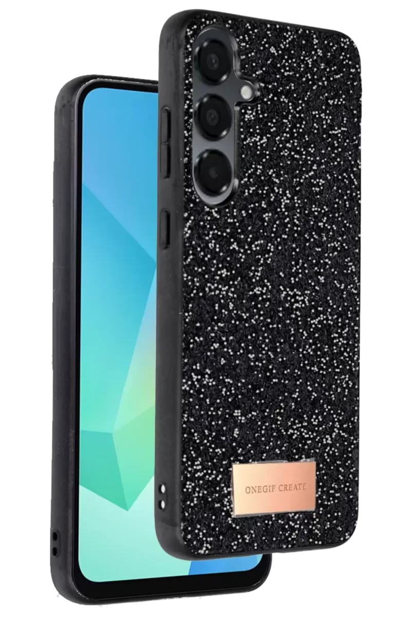 Bright Simli Kapak - Siyah, Galaxy A16 5G ile Uyumlu Boncuk İşlemeli Şık Telefon Kılıfı