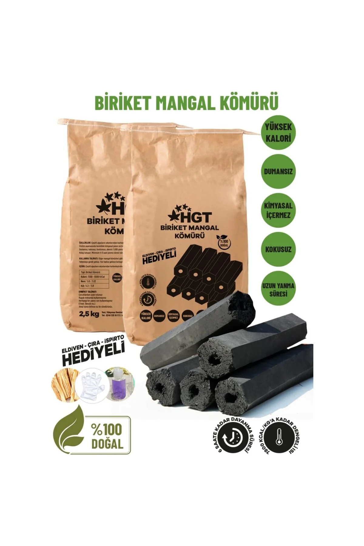 Briket Mangal Kömür Doğal Kimyasal sız Presle Üretilmiş Dumansız 
