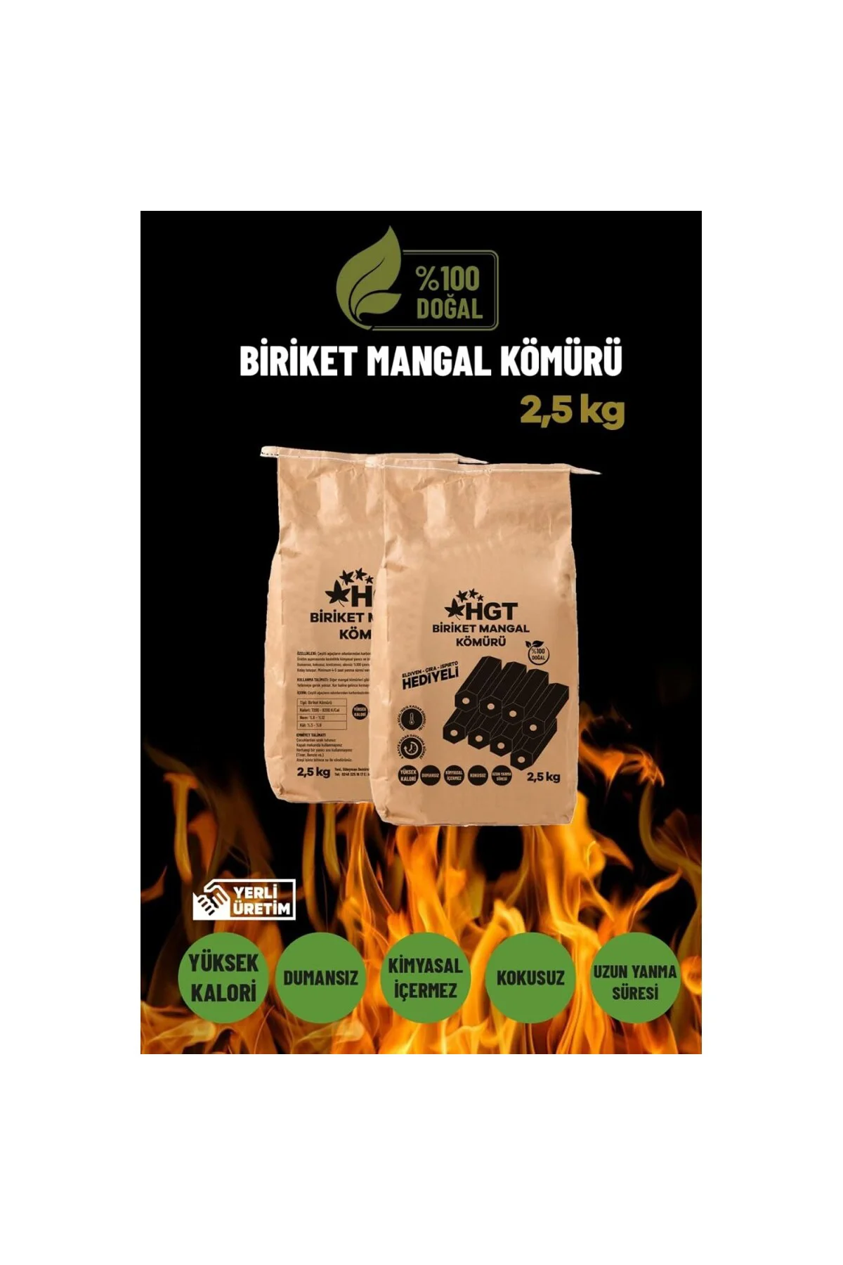 Briket Mangal Kömür Doğal Kimyasal sız Presle Üretilmiş Dumansız 