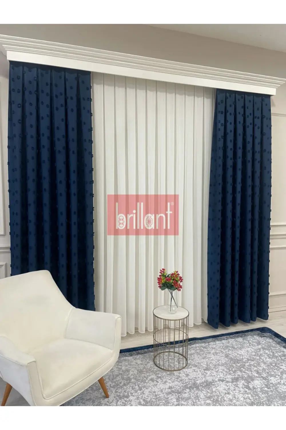 Brillant PufyCarla Keten Ponponlu Modern Fon Perde 1/2.5 Normal P