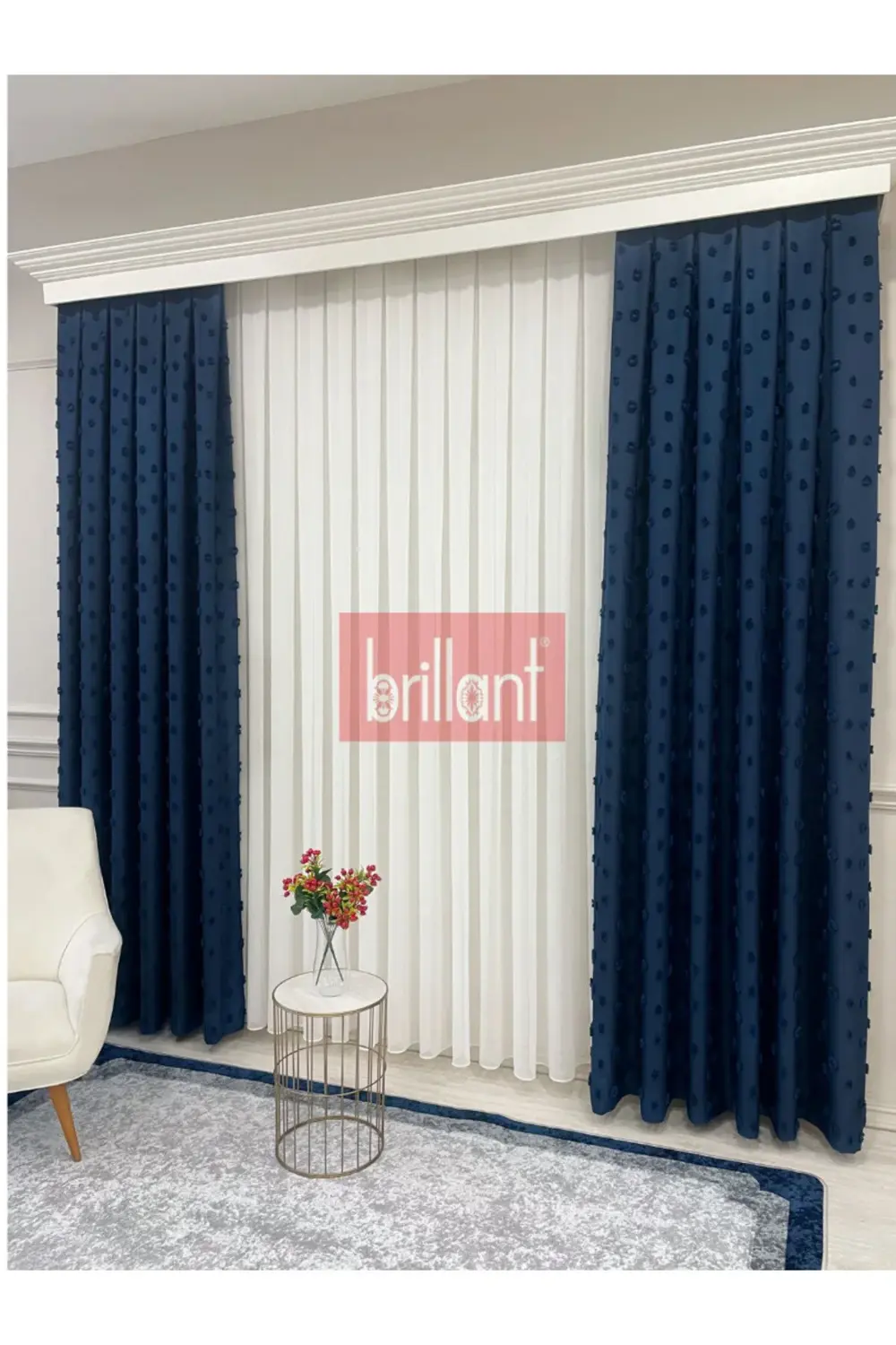 Brillant PufyCarla Keten Ponponlu Modern Fon Perde 1/2.5 Normal P