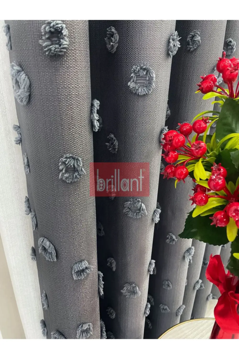 Brillant PufyCarla Keten Ponponlu Modern Yüksek Kaliteli Fon Perd