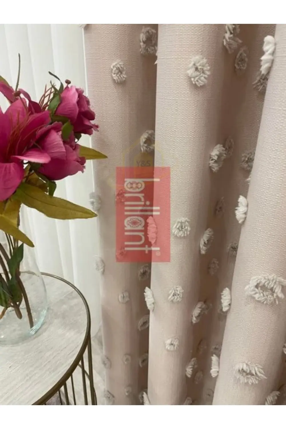 Brillant PufyCarla Keten Ponponlu Modern Yüksek Kaliteli Fon Perd