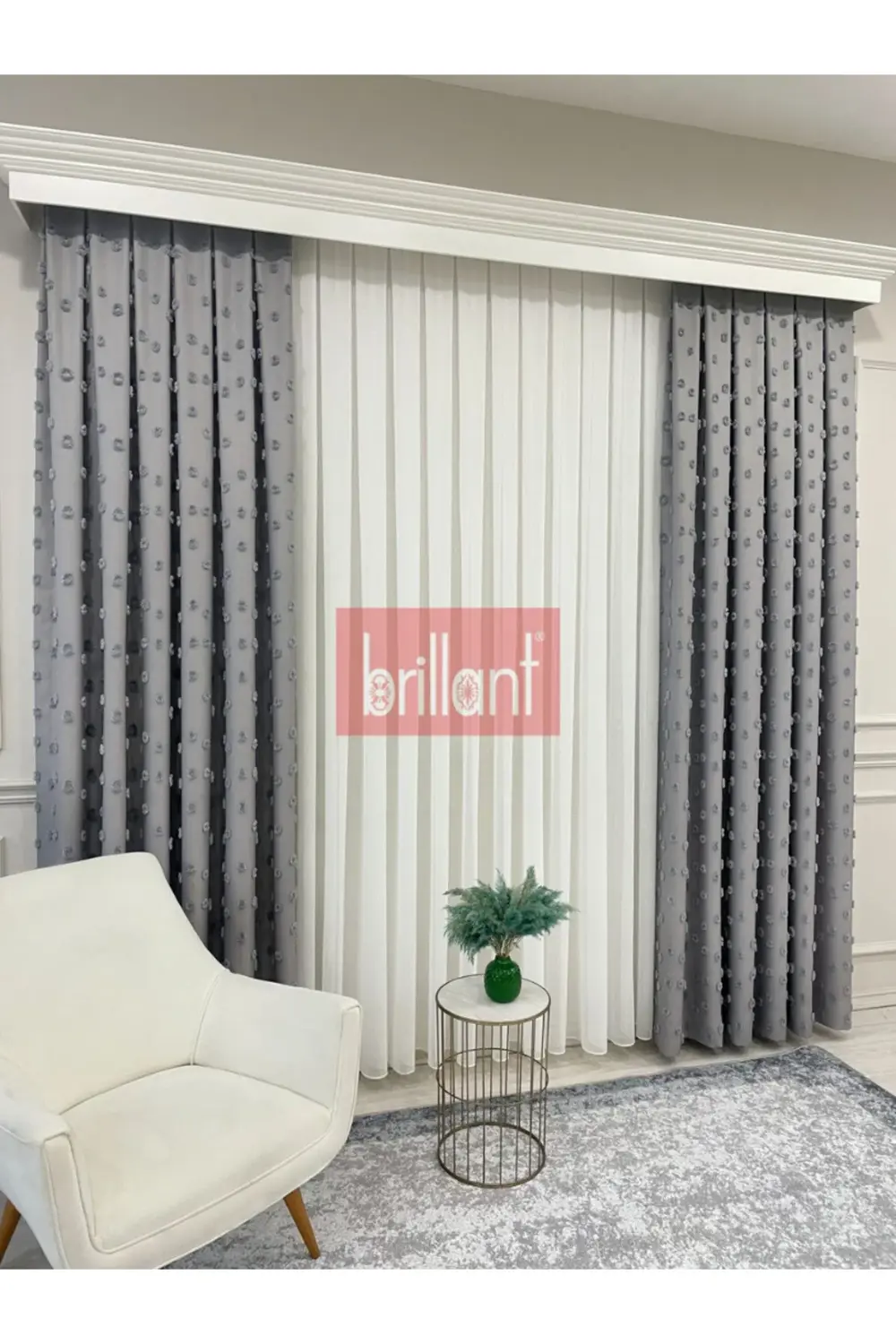 Brillant PufyCarla Keten Ponponlu Modern Yüksek Kaliteli Fon Perd