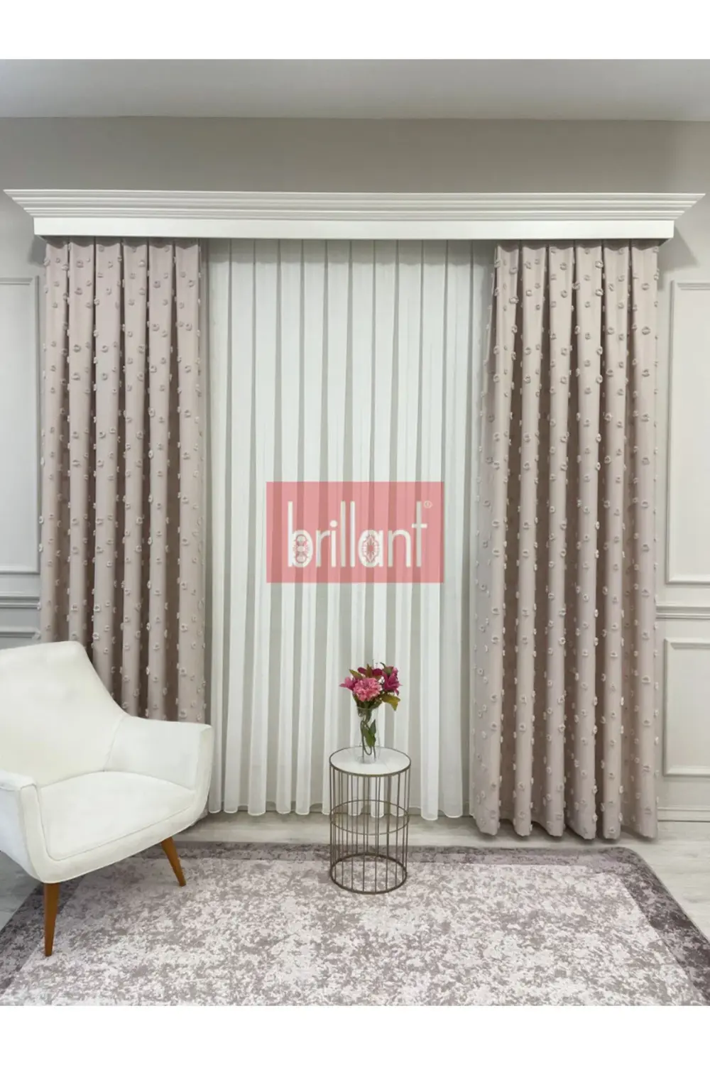 Brillant PufyCarla Keten Ponponlu Modern Yüksek Kaliteli Fon Perd