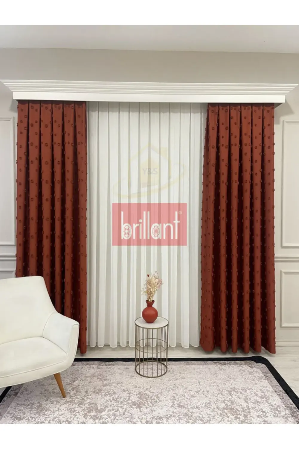 Brillant PufyCarla Keten Ponponlu Modern Yüksek Kaliteli Fon Perd