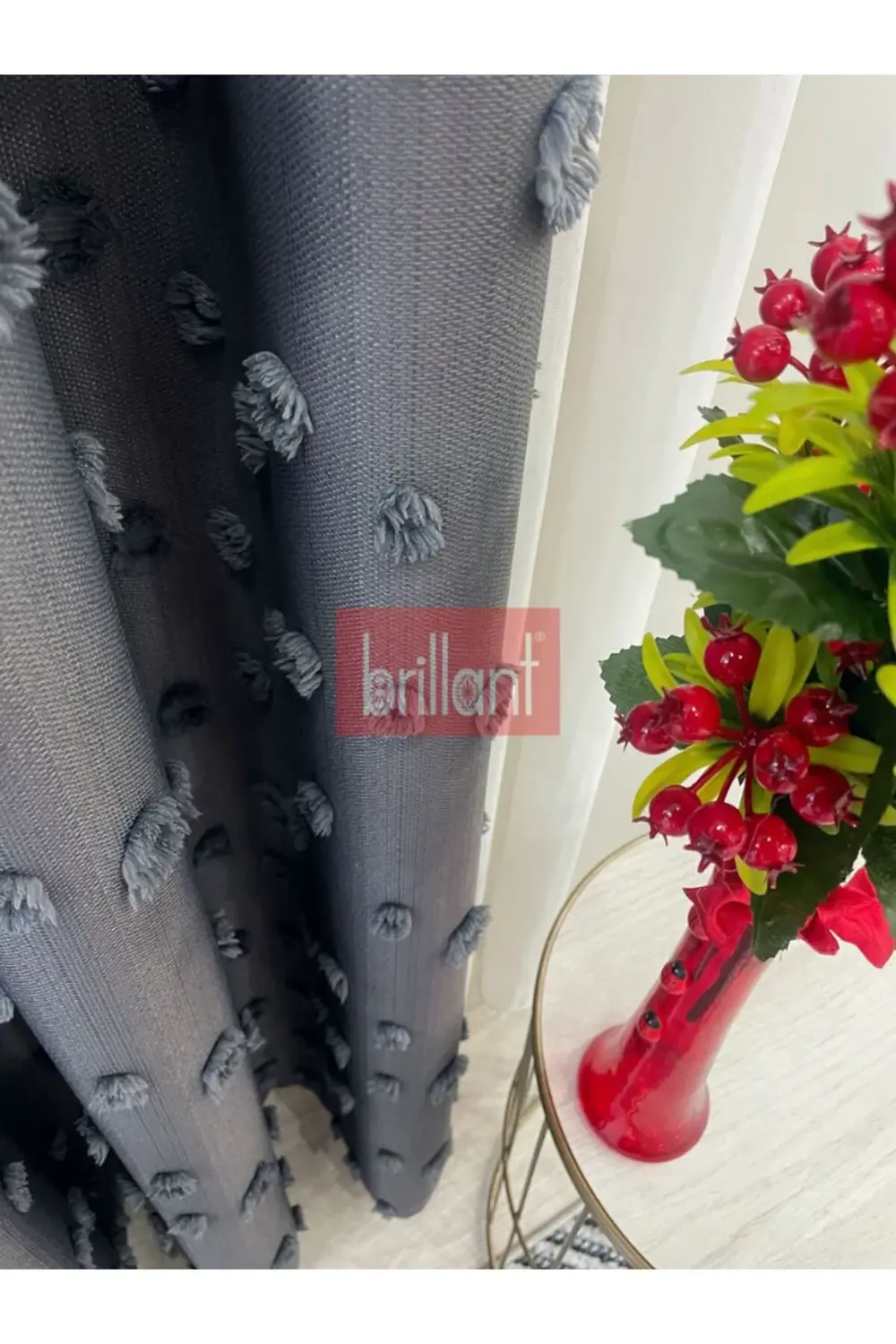 Brillant PufyCarla Keten Ponponlu Modern Yüksek Kaliteli Fon Perd