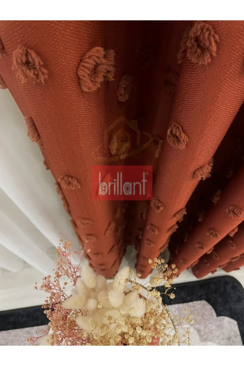 Brillant PufyCarla Keten Ponponlu Modern Yüksek Kaliteli Fon Perd