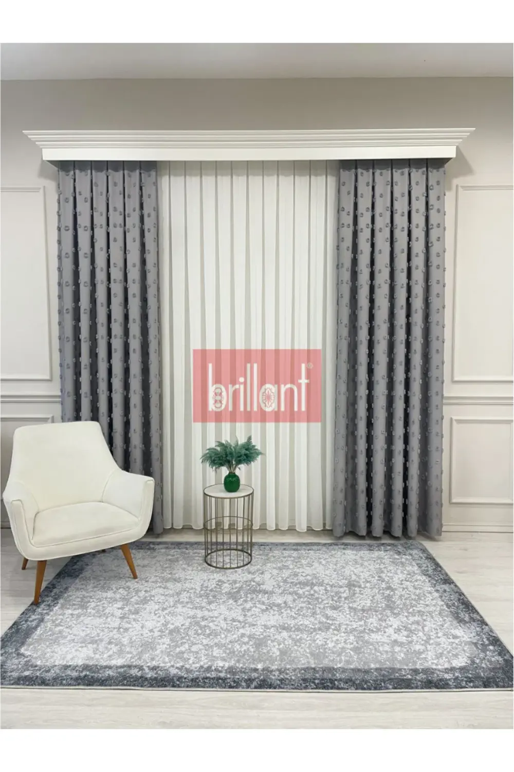 Brillant PufyCarla Keten Ponponlu Modern Yüksek Kaliteli Fon Perd