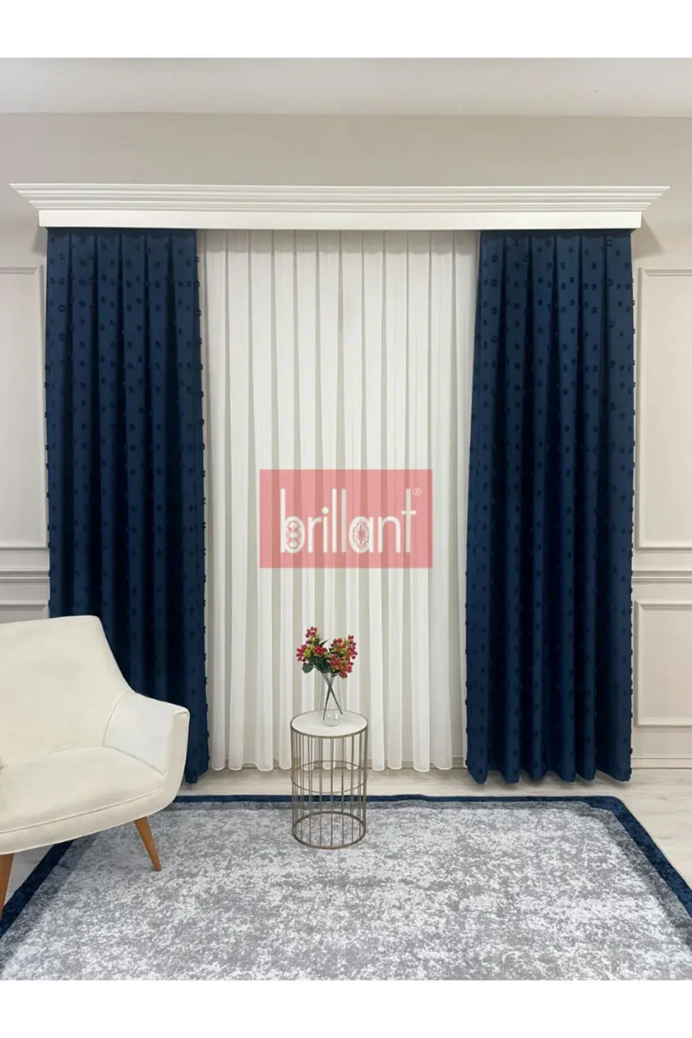 Brillant PufyCarla Keten Ponponlu Modern Yüksek Kaliteli Fon Perd