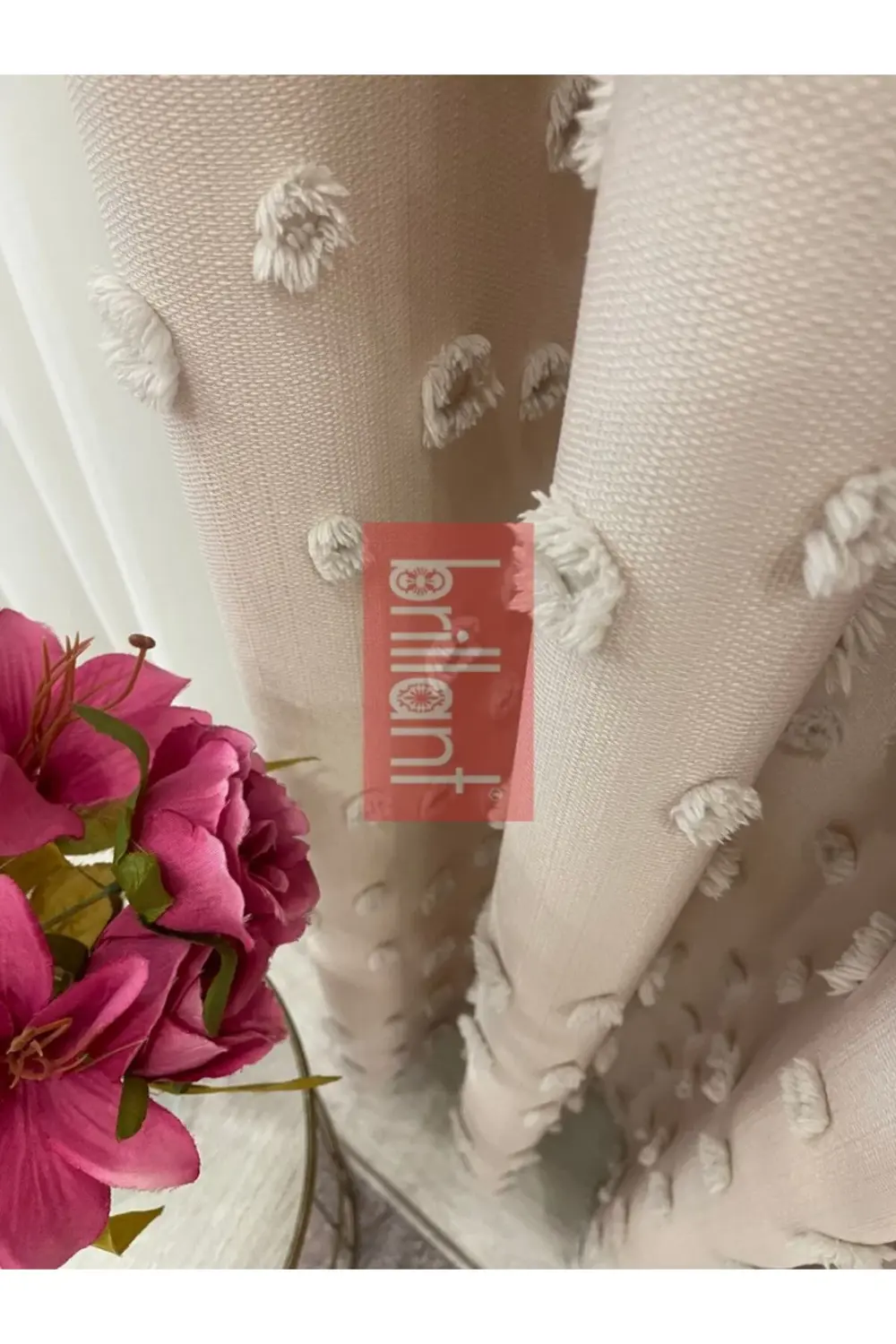 Brillant PufyCarla Keten Ponponlu Modern Yüksek Kaliteli Fon Perd