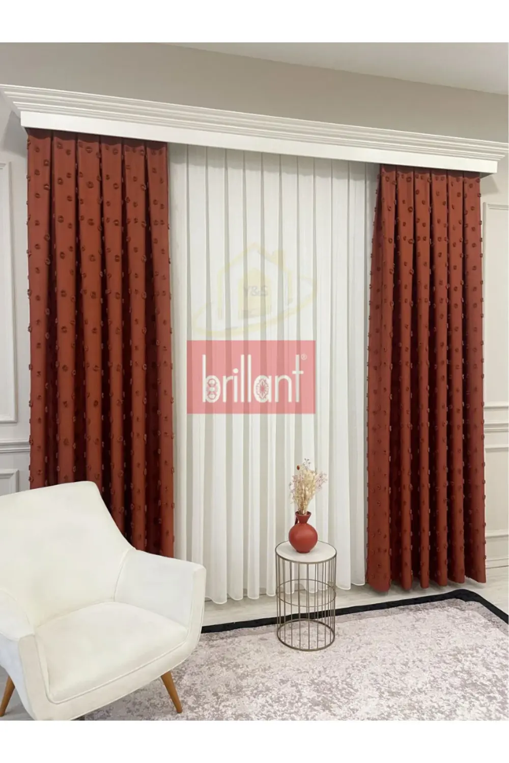 Brillant PufyCarla Keten Ponponlu Modern Yüksek Kaliteli Fon Perd