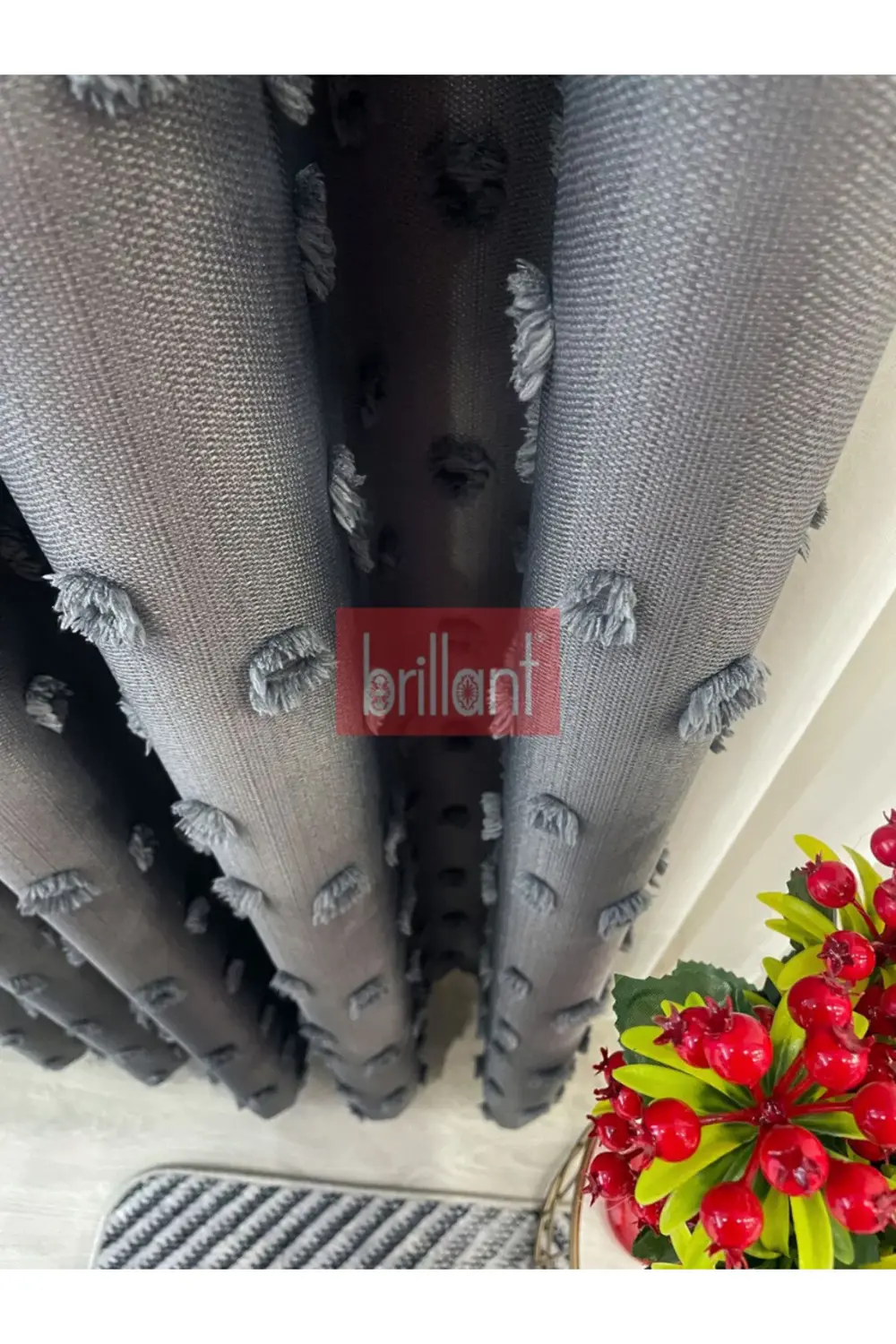 Brillant PufyCarla Keten Ponponlu Modern Yüksek Kaliteli Fon Perd