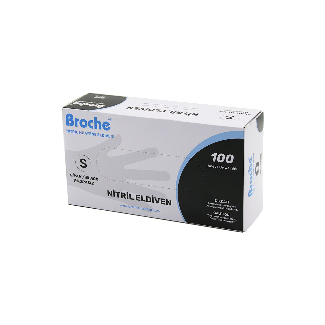 BROCH  S BEDEN SİYAH PUDRASIZ NİTRİL MUAYENE ELDİVENİ  100LÜ (474