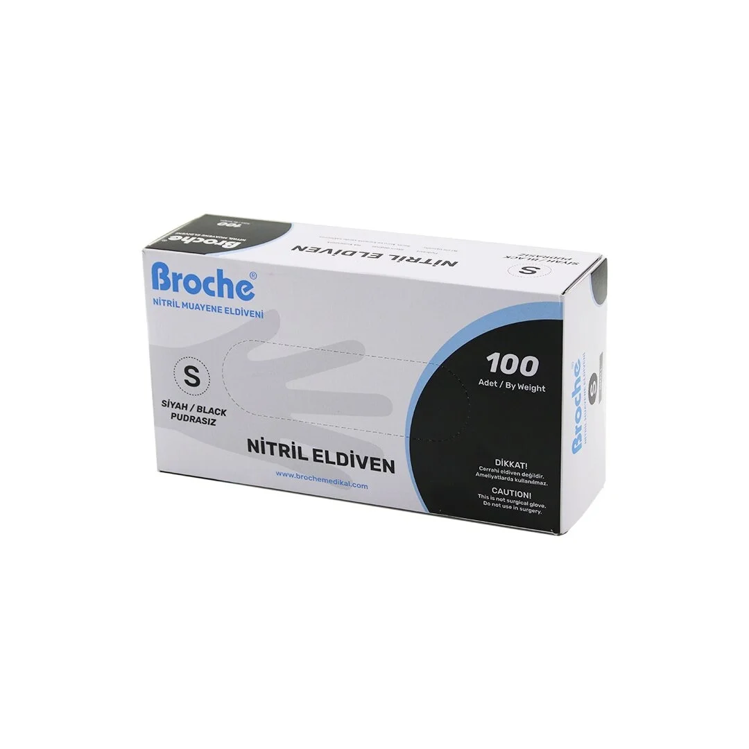 Broch  S Beden Siyah Pudrasız Nitril Muayene Eldiveni  100lü Bx40 Fiyatı, Yorumları ve Özellikleri