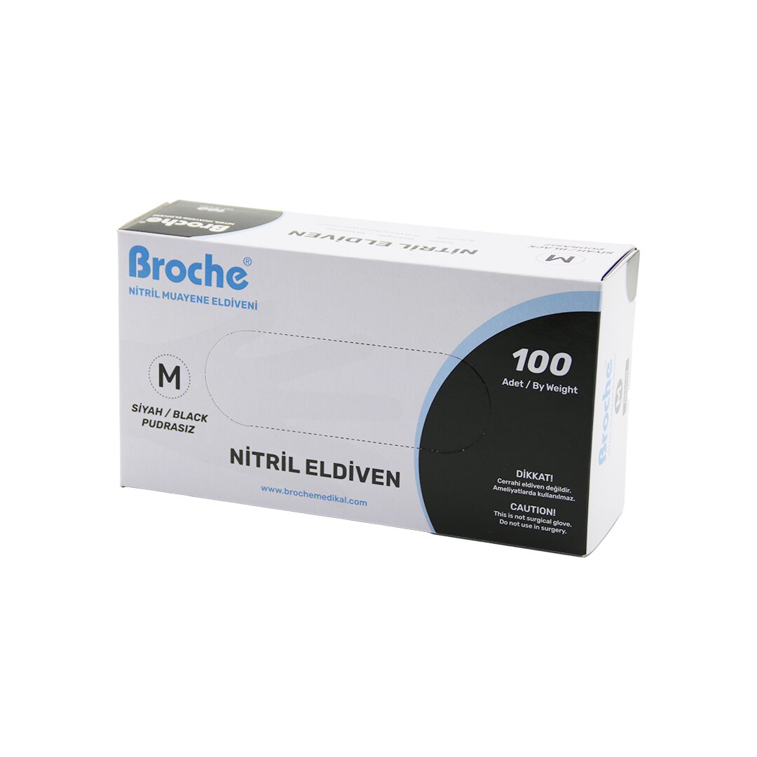BROCHE M SİYAH PUDRASIZ NİTRİL MUAYENE ELDİVENİ 100LÜ (4741)