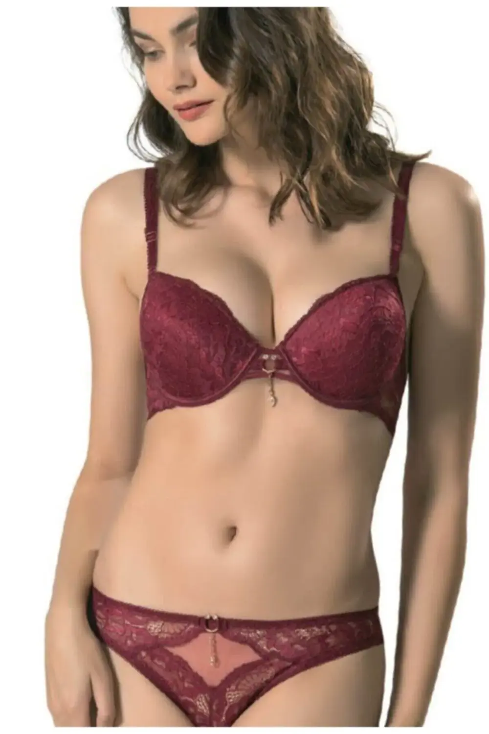 Brodeli Silikonlu Taşlı Sütyen Takım