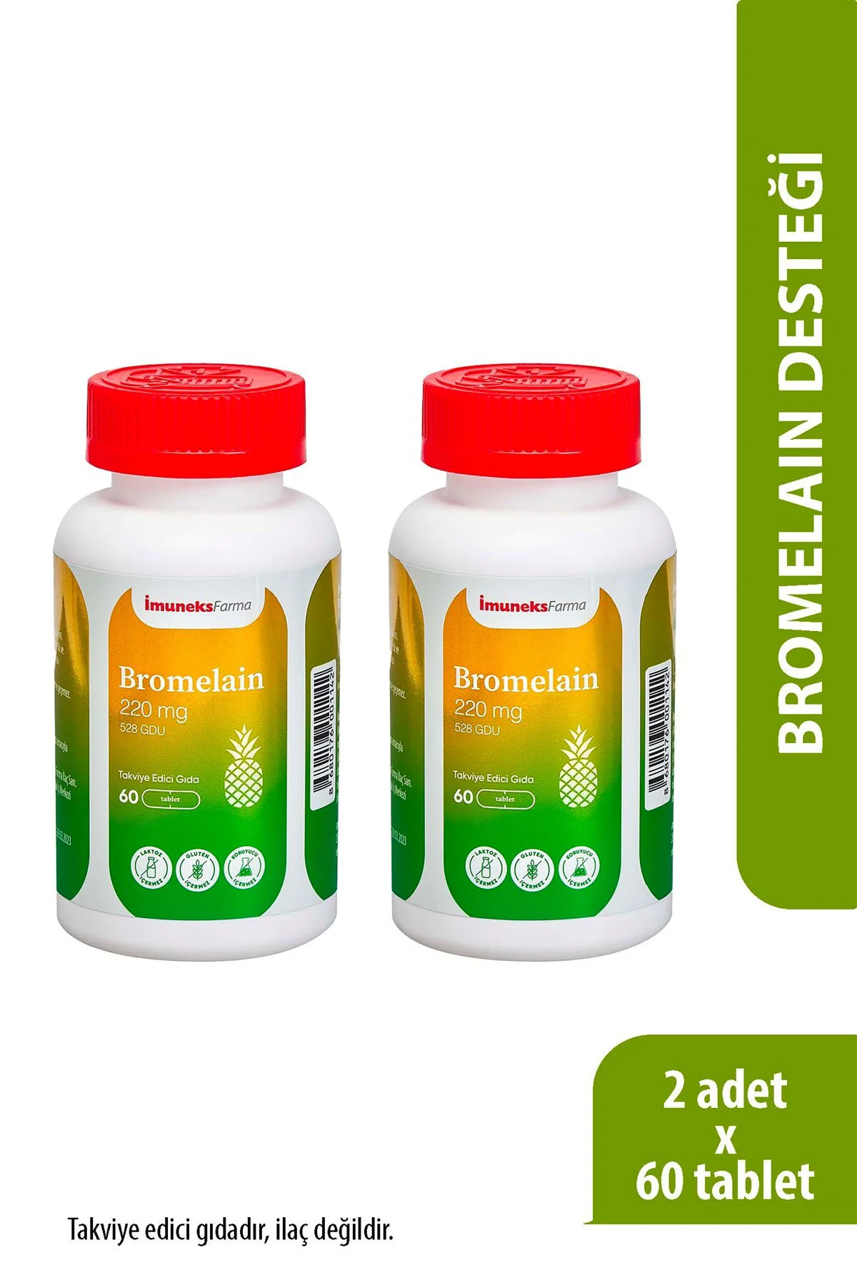 Bromelain 220 mg Takviye Edici Gıda 60 Tablet x 2 Adet