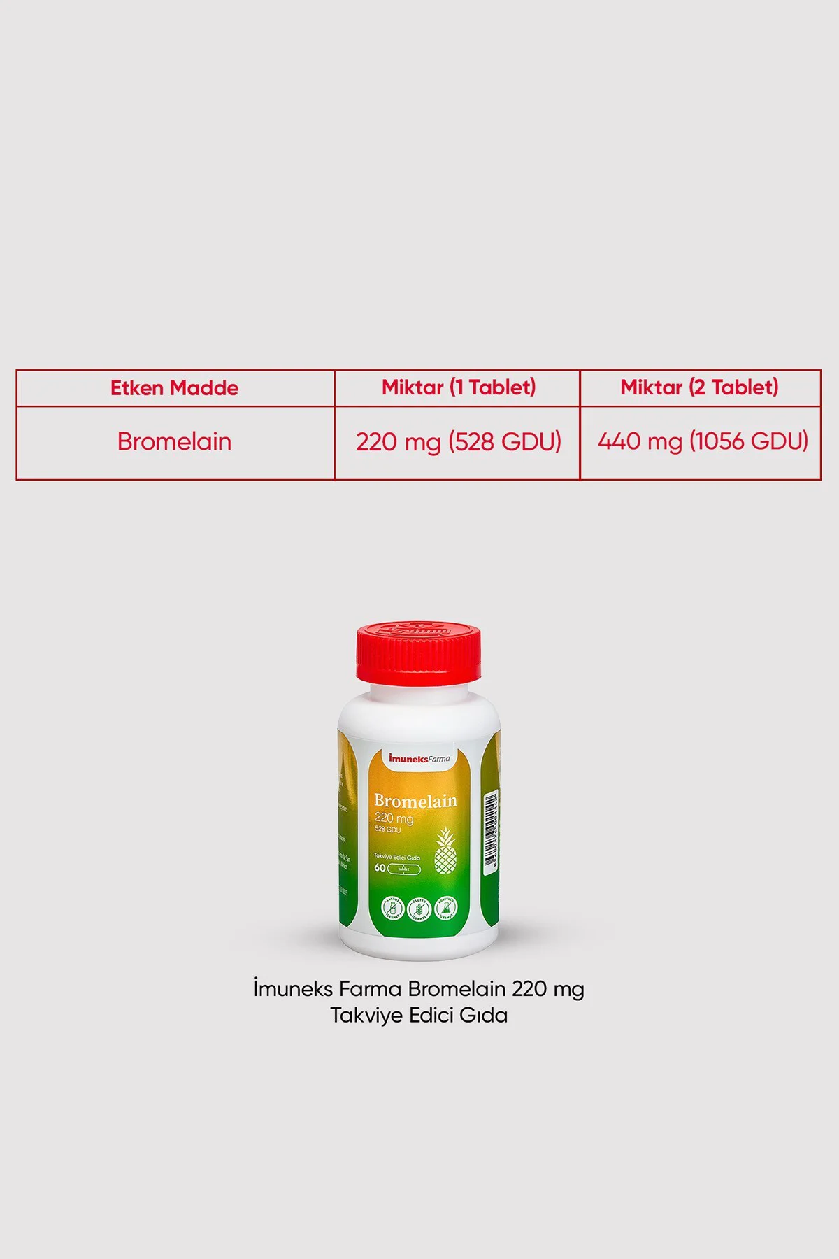 Bromelain 220 mg Takviye Edici Gıda 60 Tablet x 2 Adet
