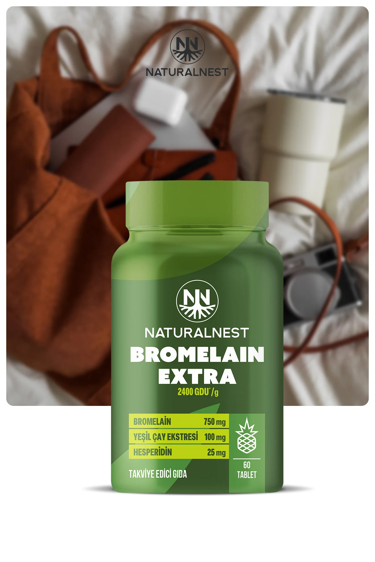 Bromelain Ekstra 750 mg 60 Tablet - Bromelain, Hesperidin, Krom, Yeşilçay