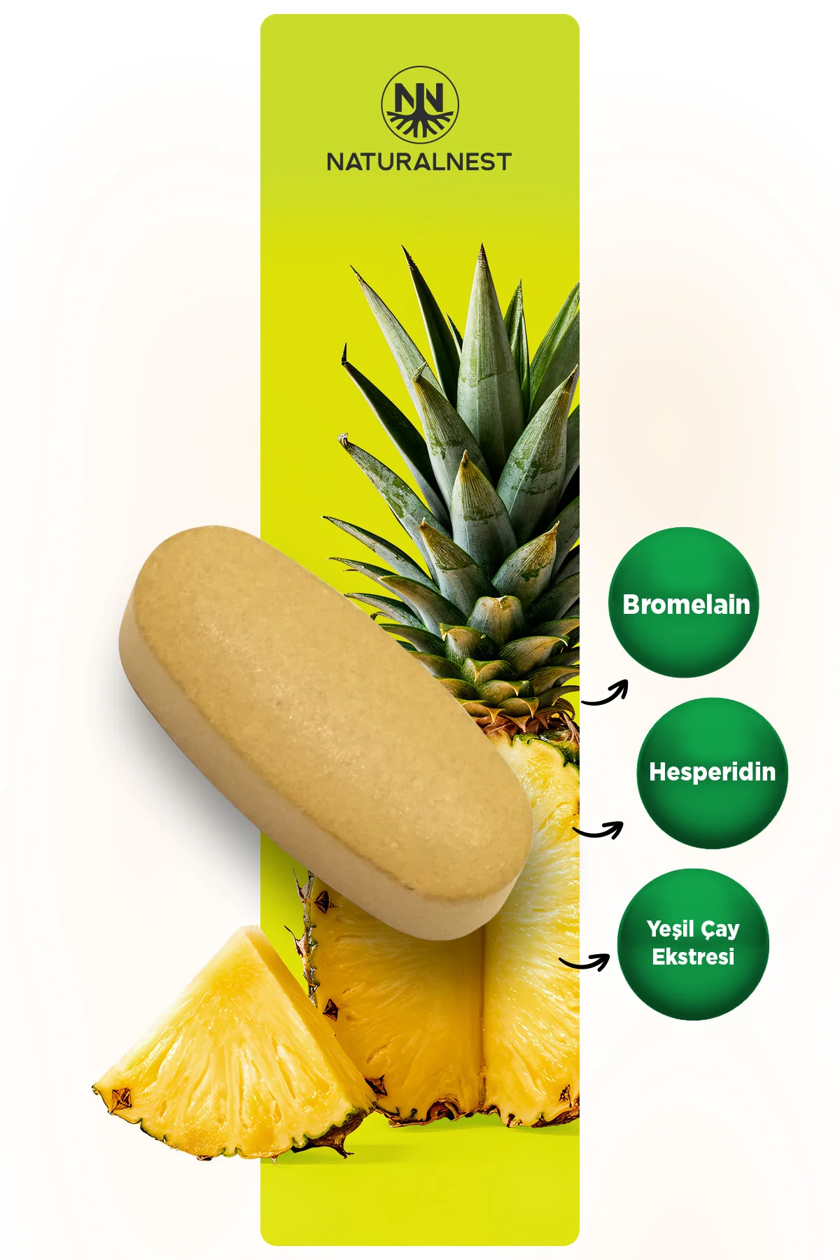 Bromelain Ekstra 750 mg 60 Tablet - Bromelain, Hesperidin, Krom, Yeşilçay