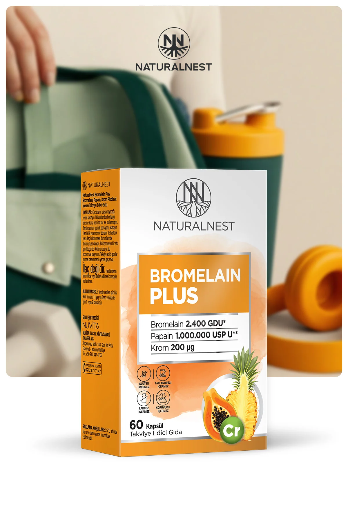 Bromelain Plus 500 mg 60 Kapsül- Bromelain, Papain, Krom