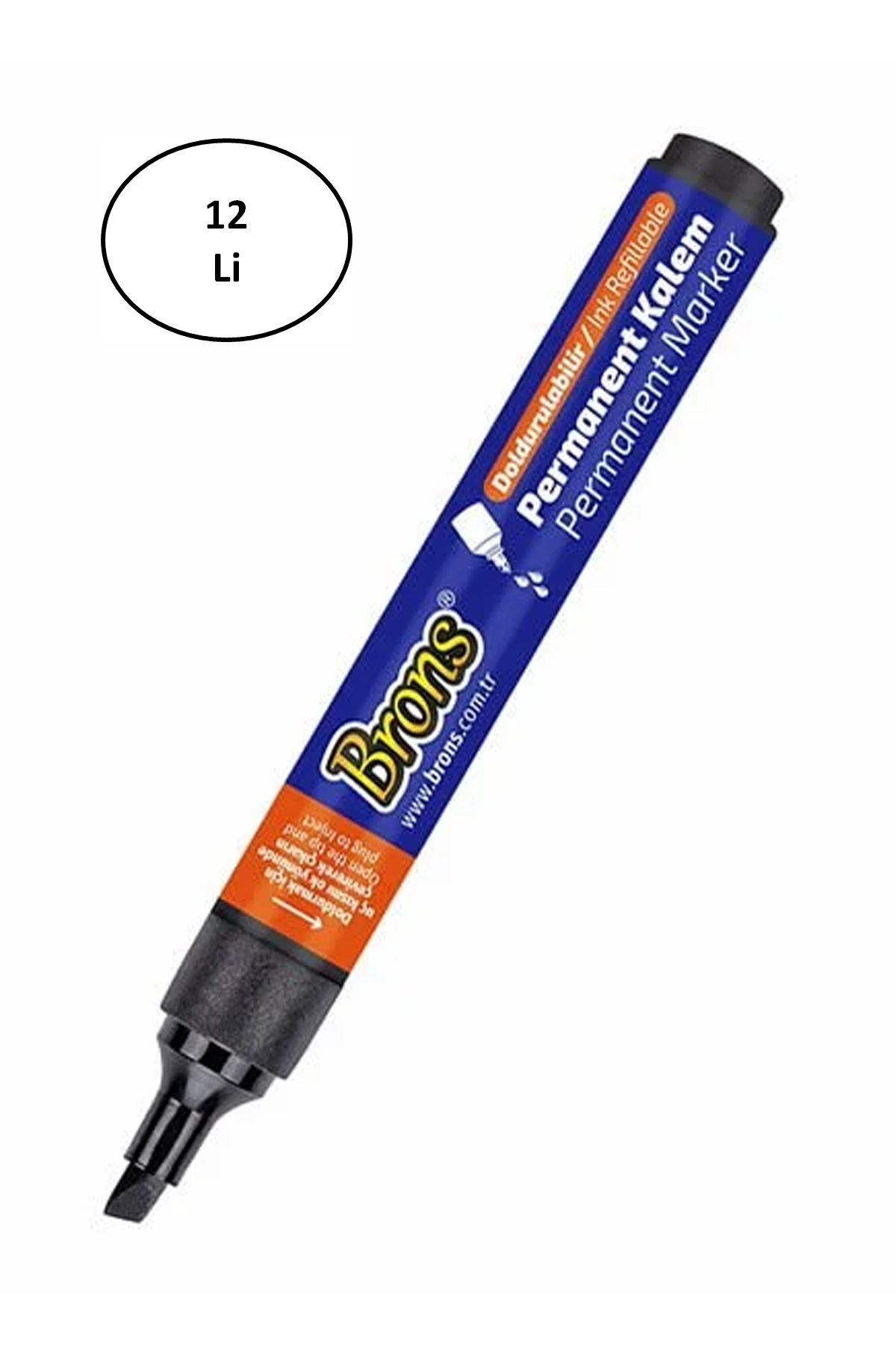 Just Cheap Store Brons Br-9720 Kesik Uç Siyah Permanent Kalem 12'Li