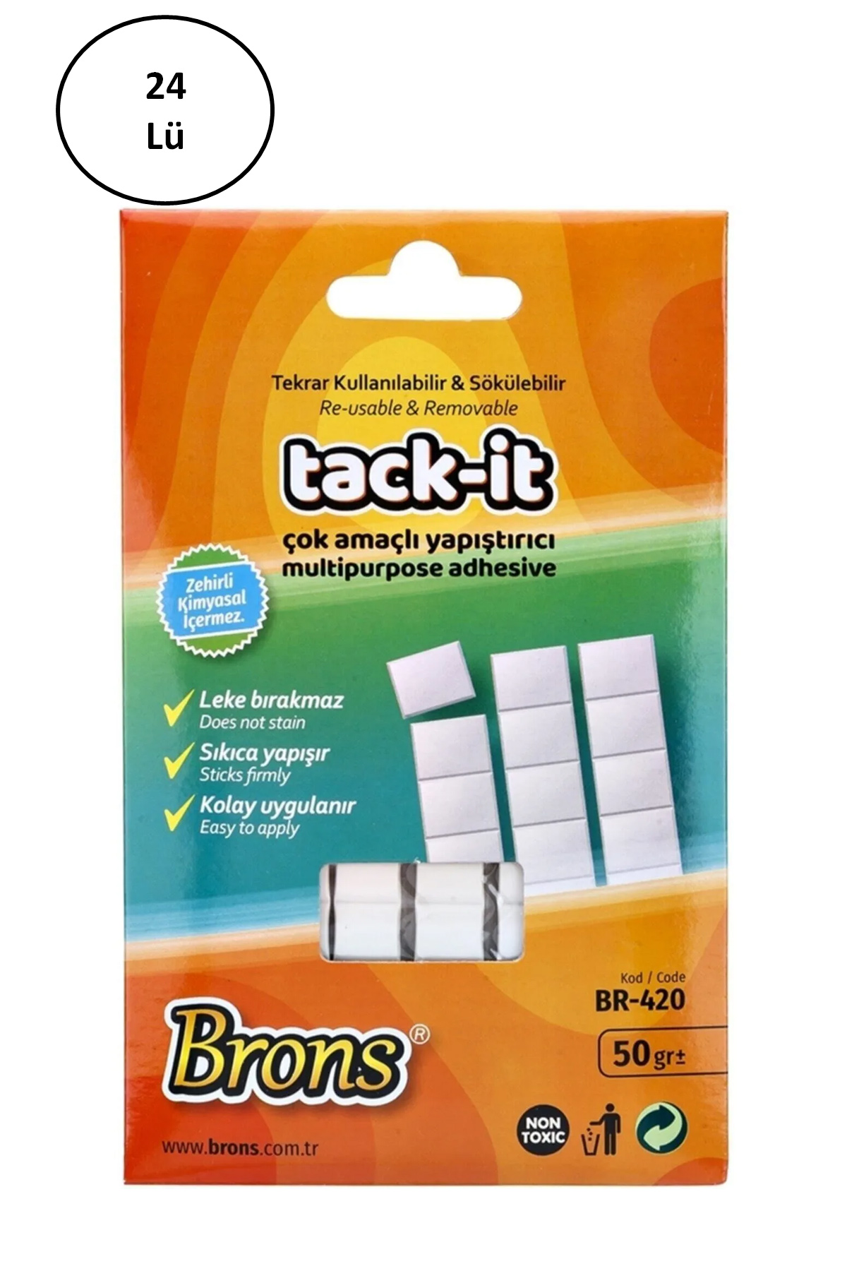 Just Cheap Store Brons Tack-İt Hamur Yapiştirici Beyaz 50 Gr. 24'Lü