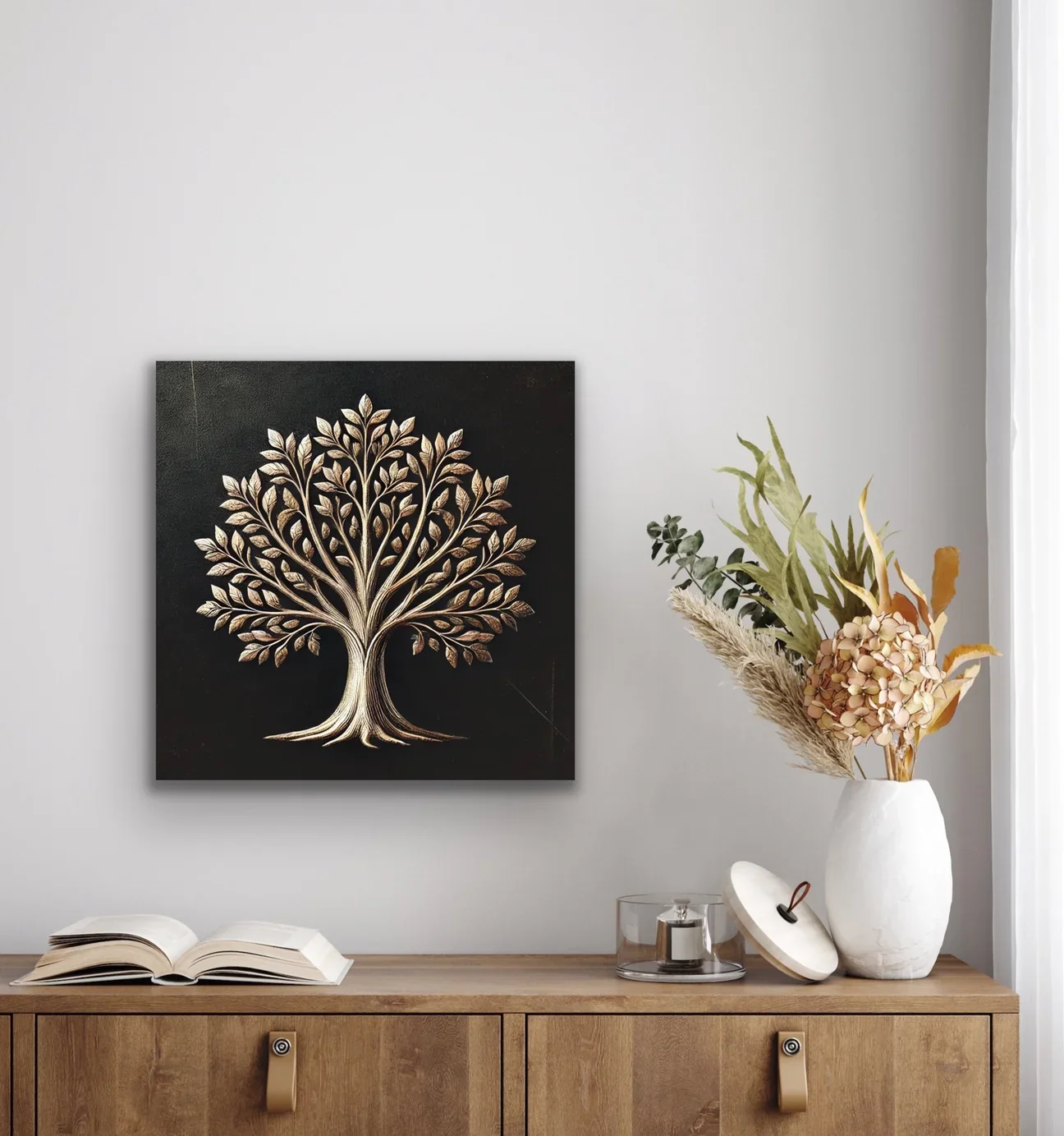 Bronz Ağaç Kanvas Tablo 60x60cm - Şase'li Çerçevesiz Duvar Sanatı