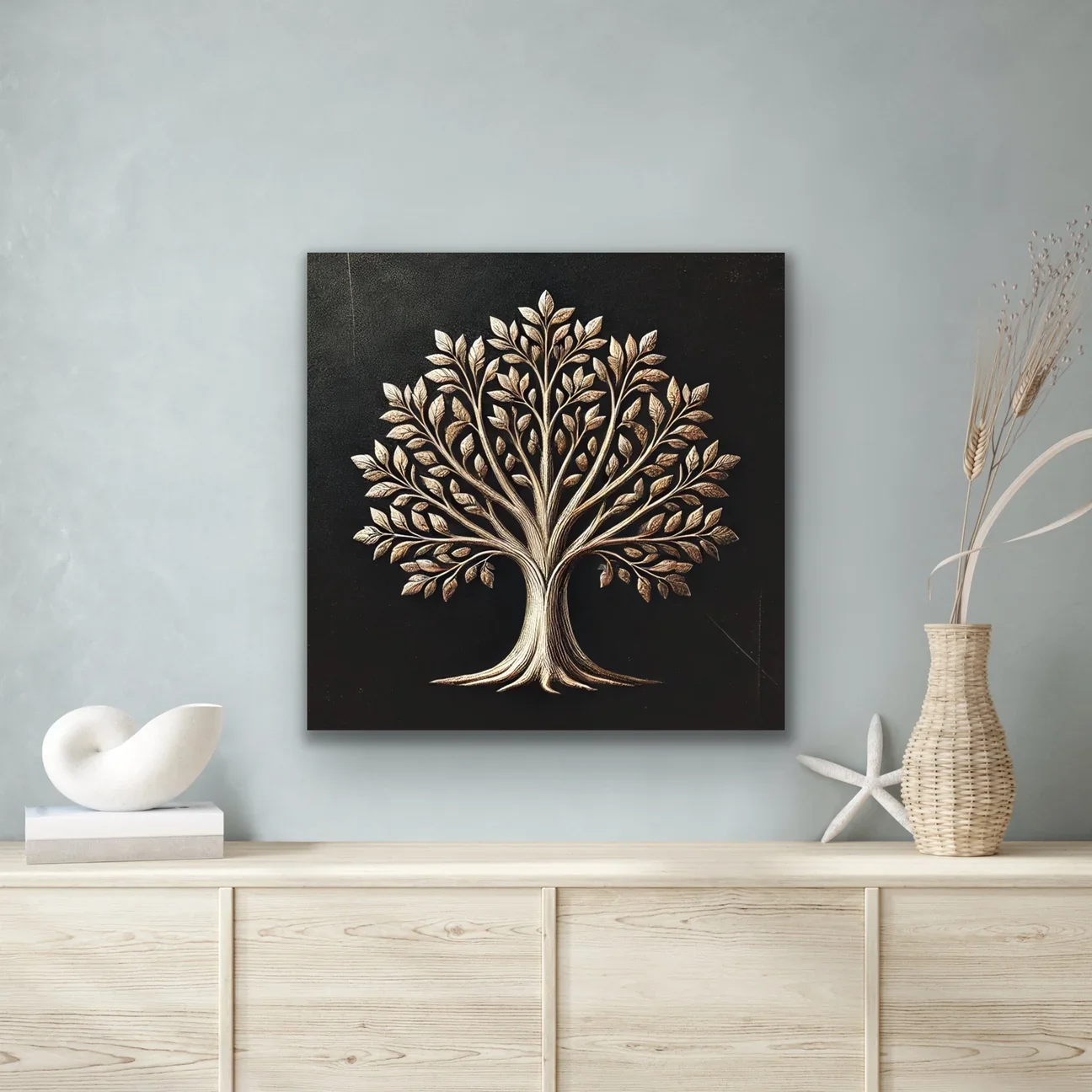 Bronz Ağaç Kanvas Tablo 60x60cm - Şase'li Çerçevesiz Duvar Sanatı