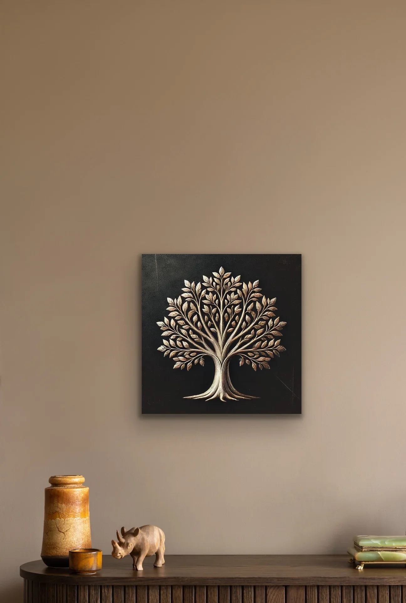 Bronz Ağaç Kanvas Tablo 60x60cm - Şase'li Çerçevesiz Duvar Sanatı