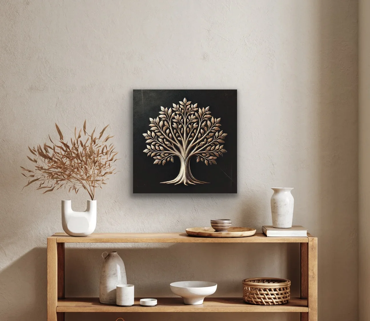 Bronz Ağaç Kanvas Tablo 60x60cm - Şase'li Çerçevesiz Duvar Sanatı
