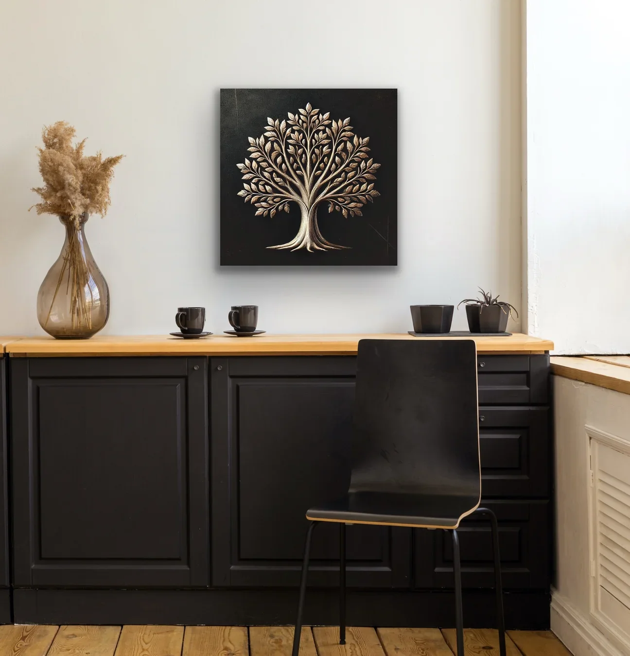 Bronz Ağaç Kanvas Tablo 60x60cm - Şase'li Çerçevesiz Duvar Sanatı