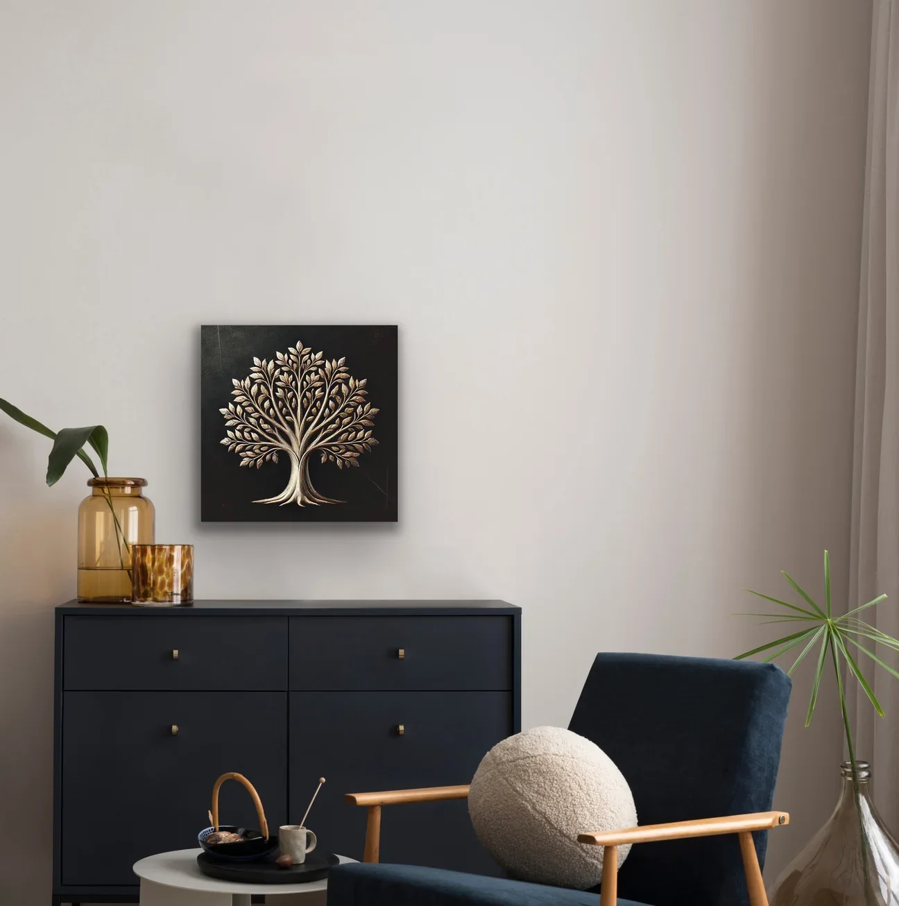 Bronz Ağaç Kanvas Tablo 60x60cm - Şase'li Çerçevesiz Duvar Sanatı