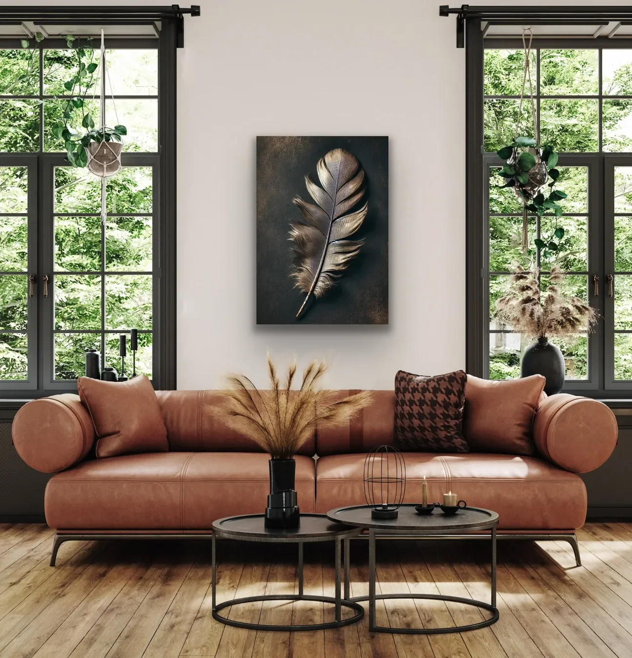 Bronz Tüy Kanvas Tablo 70x100cm - Şaseyi Çerçeveye Muhtaç Olmayan Dekoratif Duvar Tablosu