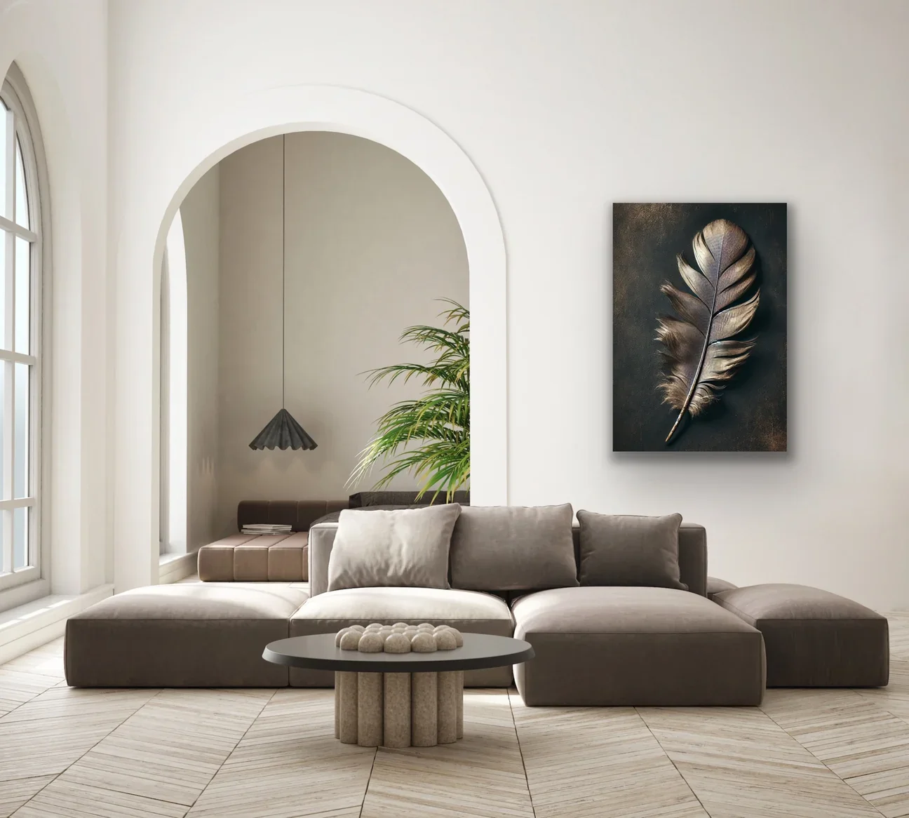 Bronz Tüy Kanvas Tablo 70x100cm - Şaseyi Çerçeveye Muhtaç Olmayan Dekoratif Duvar Tablosu