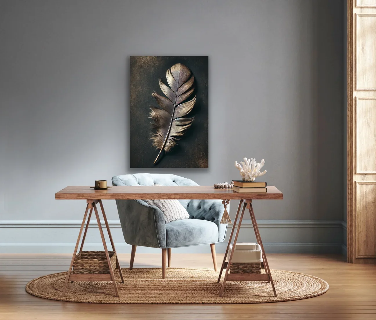 Bronz Tüy Kanvas Tablo 70x100cm - Şaseyi Çerçeveye Muhtaç Olmayan Dekoratif Duvar Tablosu
