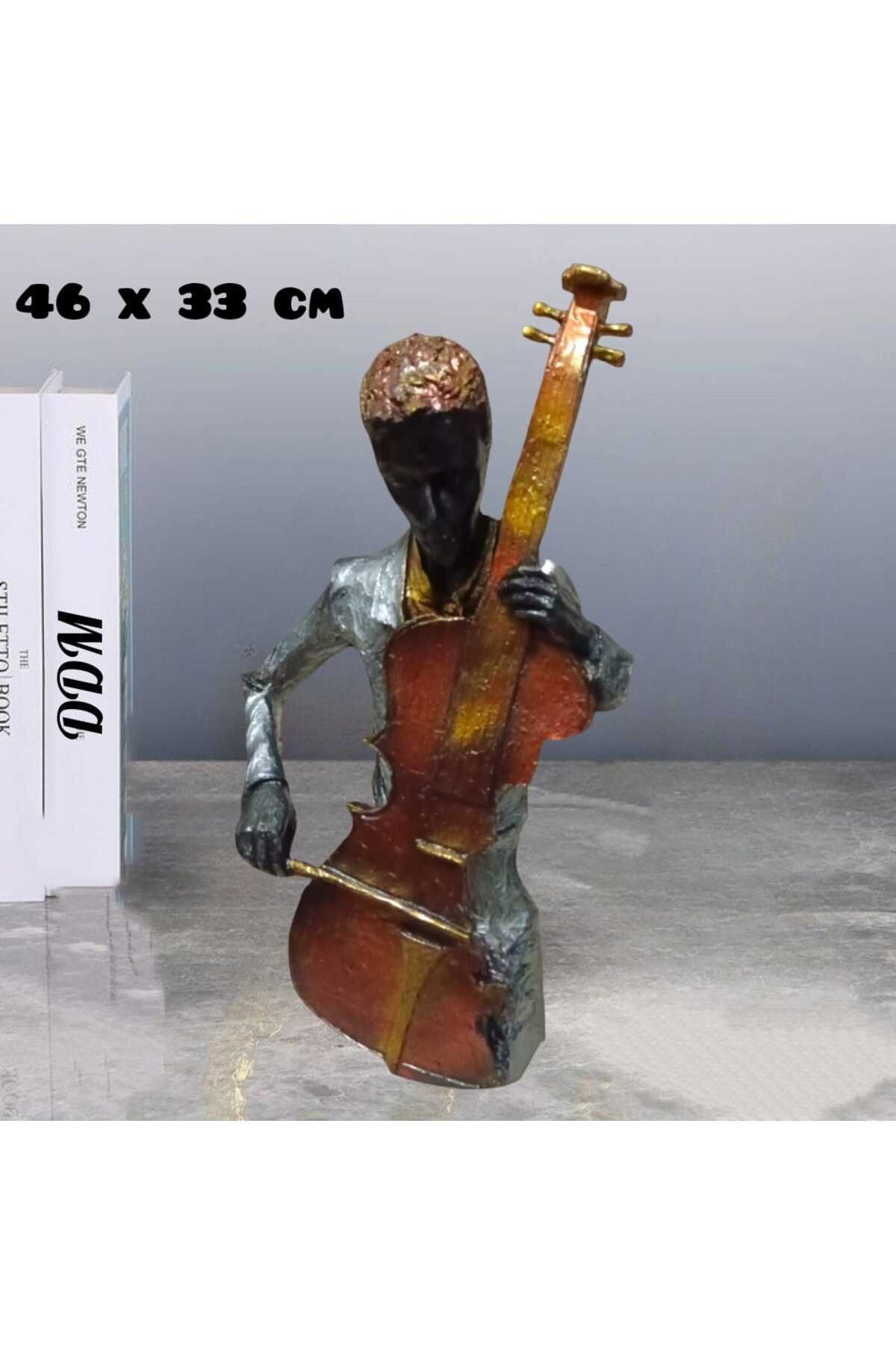 Bronz Viyolonsel Çalan Adam Polyester Biblo