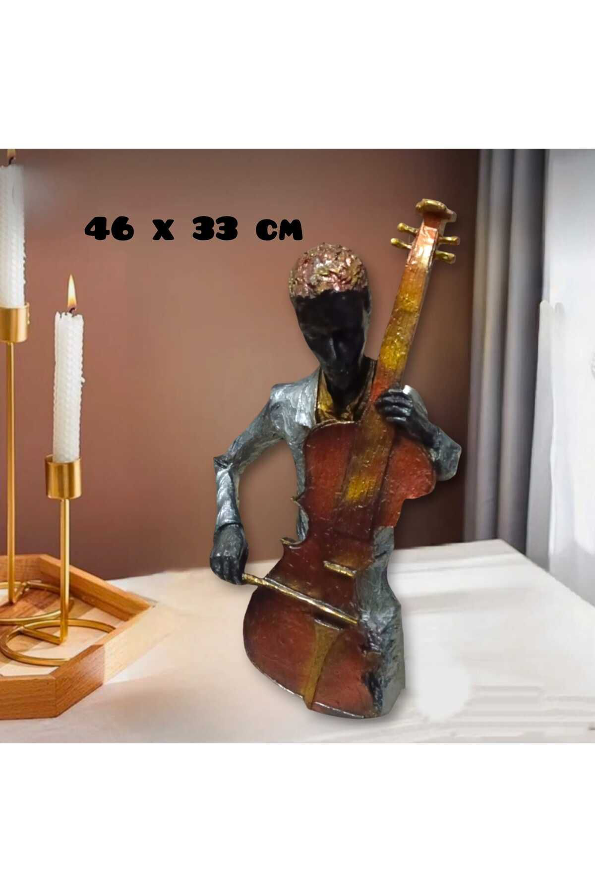 Bronz Viyolonsel Çalan Adam Polyester Biblo