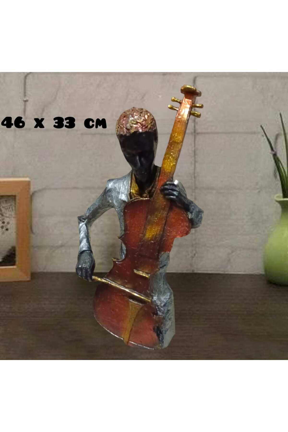 Bronz Viyolonsel Çalan Adam Polyester Biblo