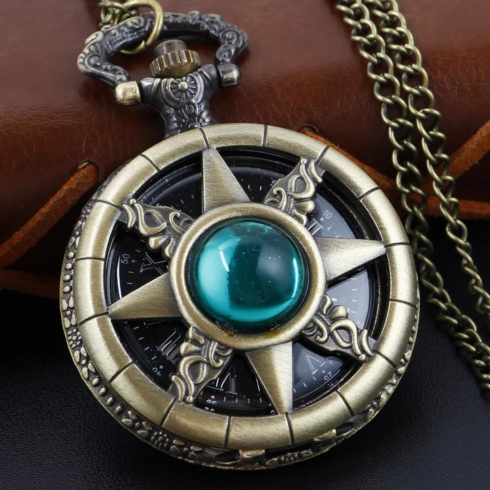 Stillove Bronz Zümrüt Yeşili Antik Güneş Ve Kutup Yıldızı Figürlü Köstekli