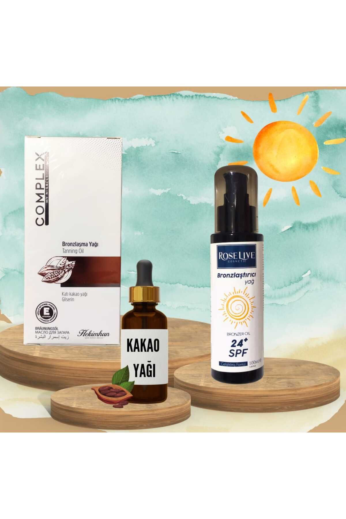 Complex Bronzlaşma Yaği + Kakao Yaği + 24 Spf Bronzlaştirici Set