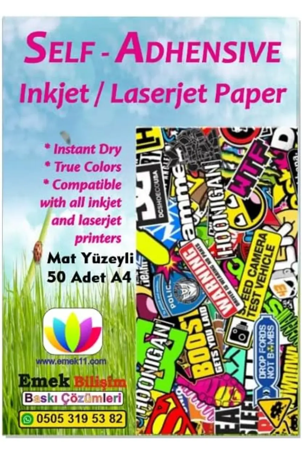 brsshp Ve Laser Uyumlu Sticker Güçlü Yapışkanlı 50 Adet A4 Etiket