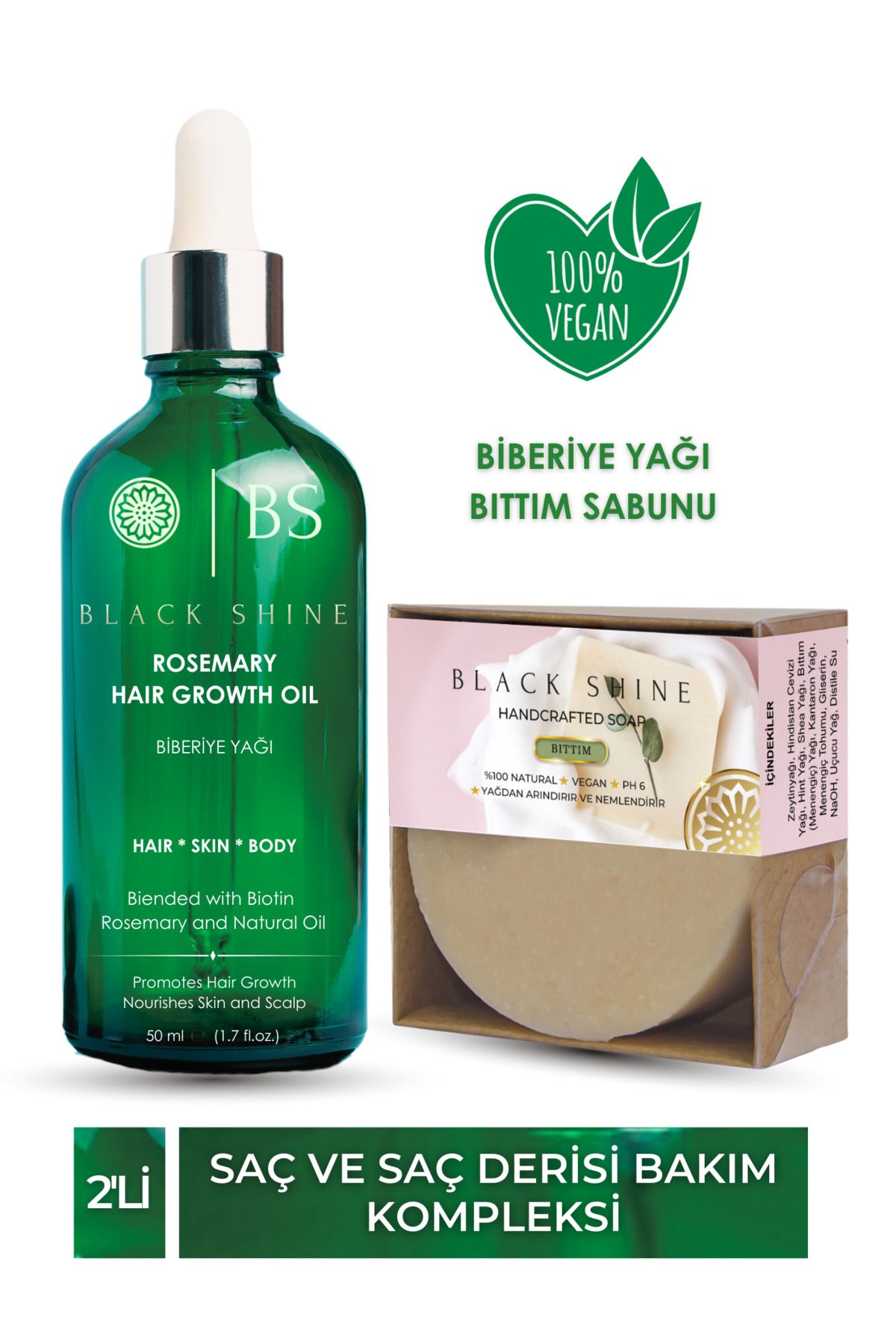 Black Shine Bs Bs Biberiye Yaği Ve Doğal Bittim Sabunu Saç Dökülmesi Ve Yipranmiş Saçlar İçin Biotinli Saç Bakimi