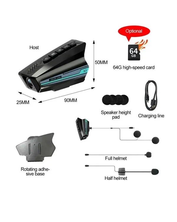 BT16 Akıllı Motosiklet Kask Kamerası - 50 Saat Pil, WiFi & IP65 Su Geçirmez