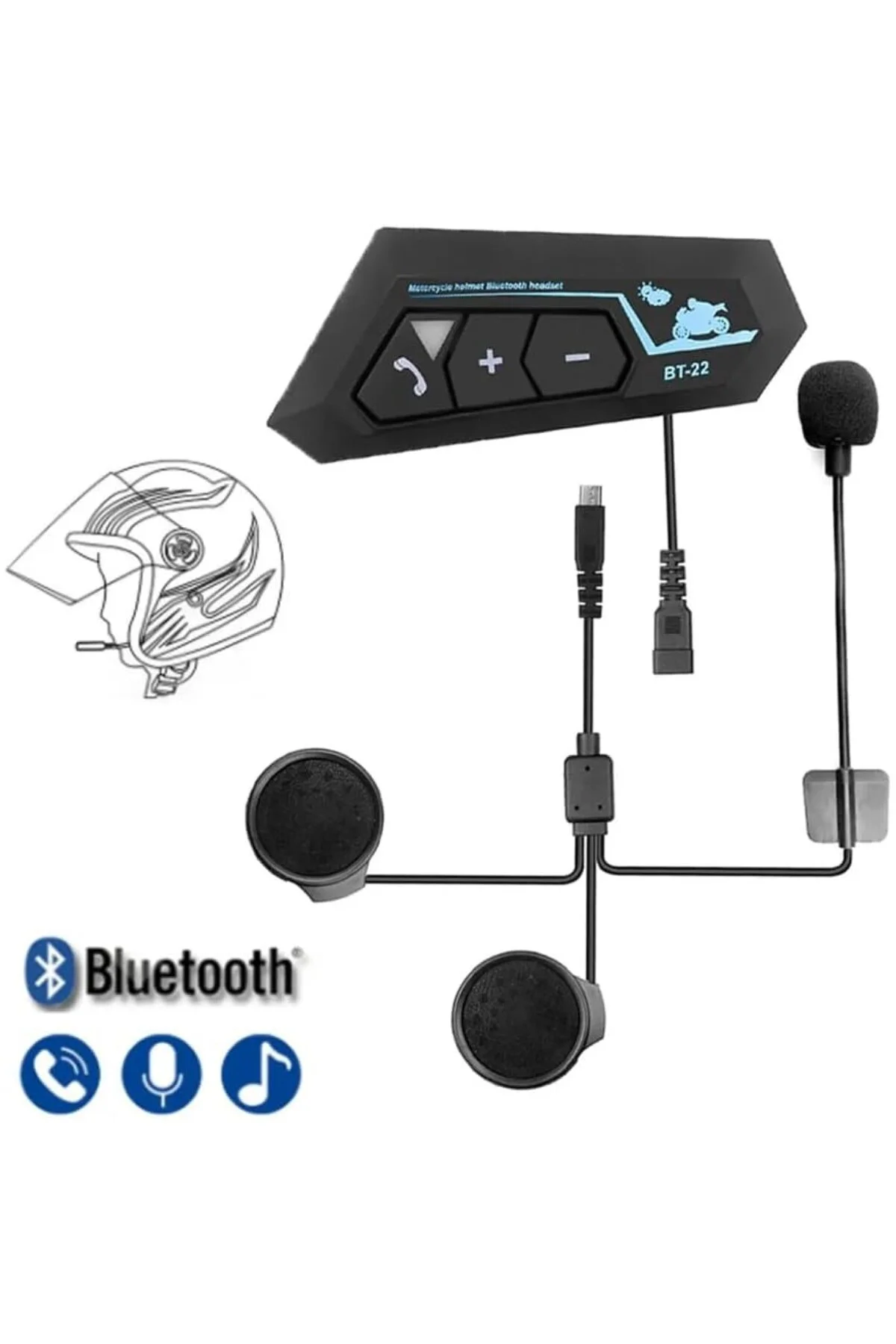 BT22 İntercom Motosiklet Kask Kulaklık Bluetooth 5.0