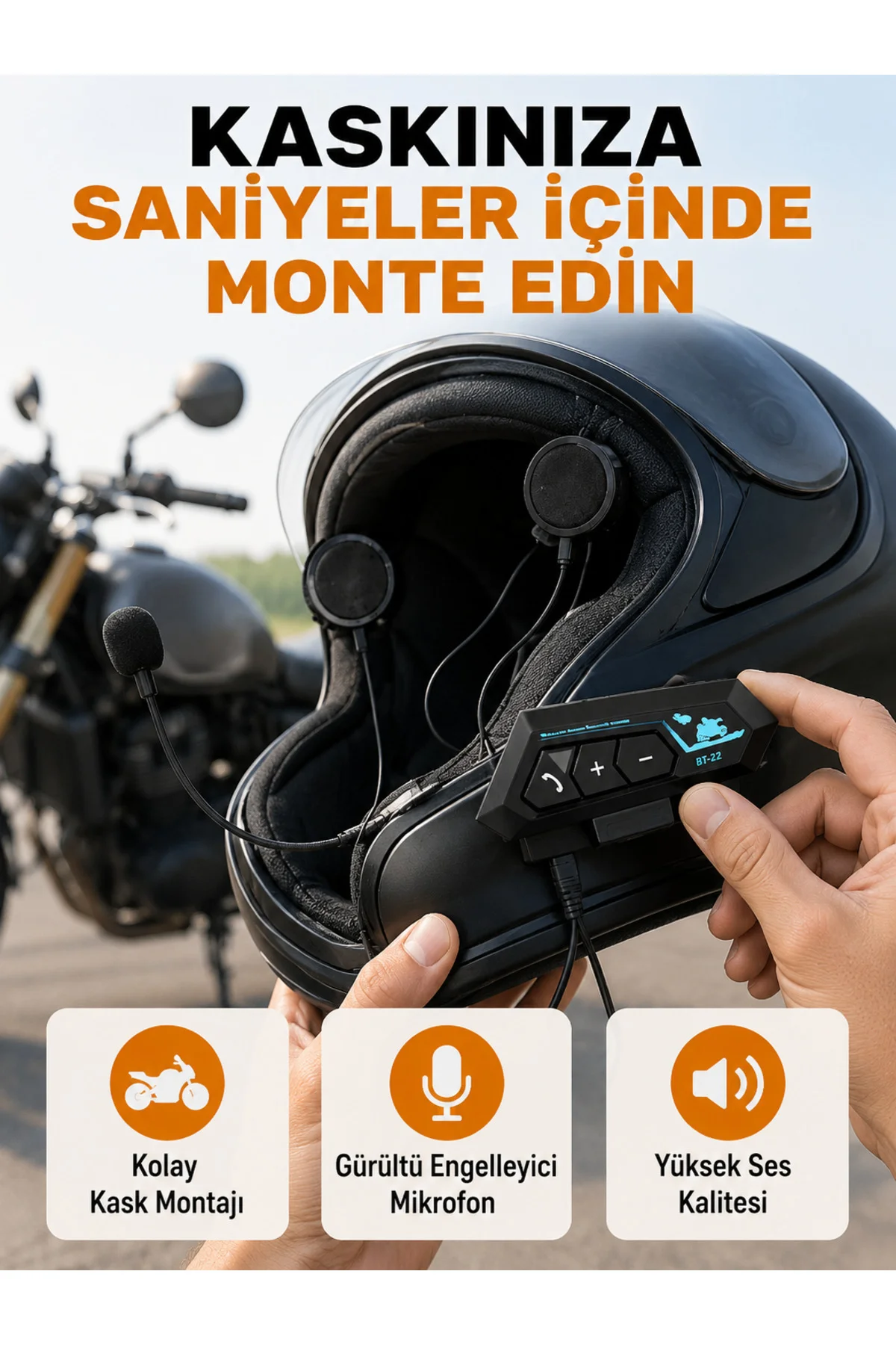 BT22 Kask İçi Bluetooth Kulaklık Hızlı Eşleşme ve Gürültü Önleyici Mikrofon Yeni Nesil BT22 Kask İçi Bluetooth Kulaklık Hızlı Eşleşme ve Gürültü Önleyici Mikrofon Yeni Nesil
